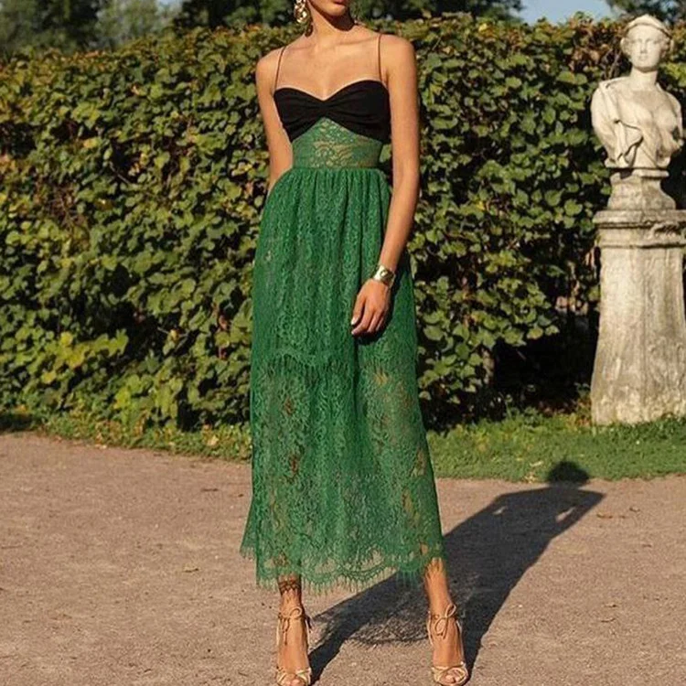 Uveng Uveng Women's Dress 2025 Sexy Sling Solid Color Lace Dress Embossed Small Designer