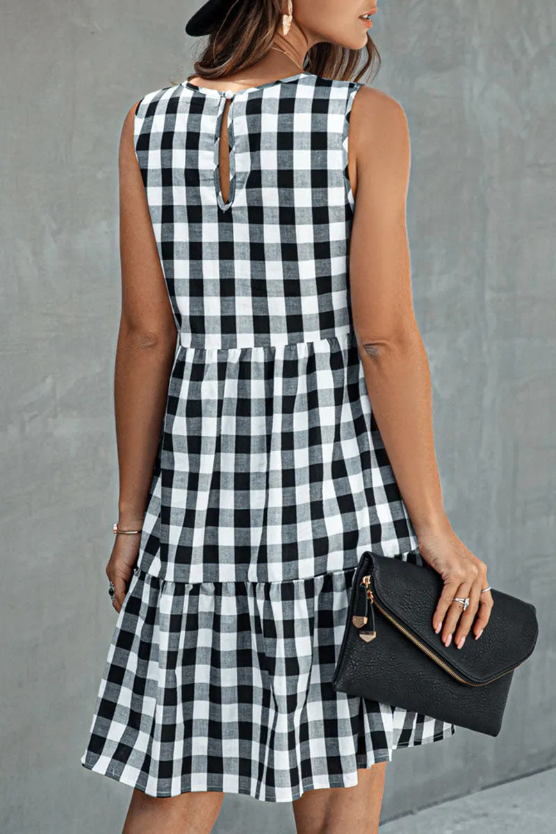 Fashion Street Plaid O Neck Princess Midi Dresses(3 Colors)