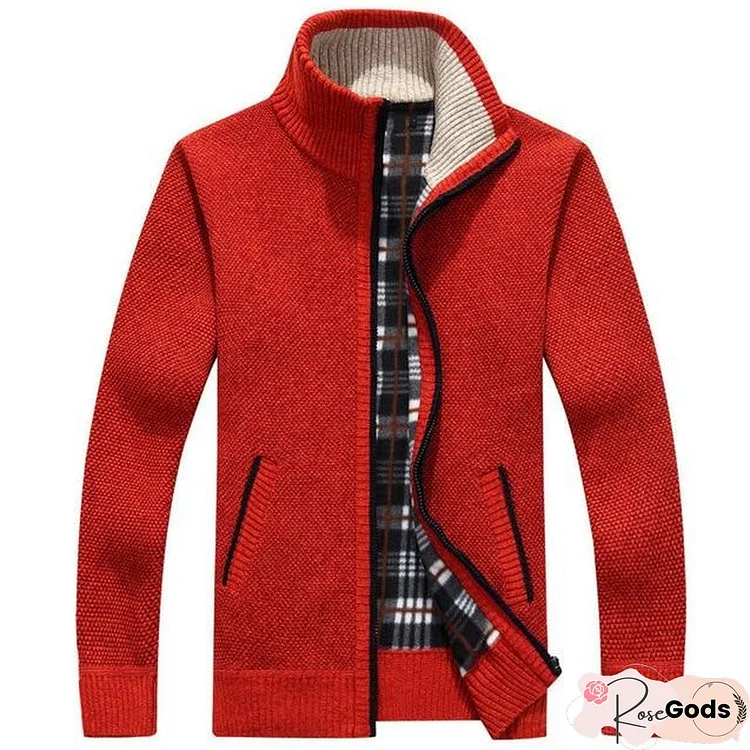 Men's Sweater Coat Sweater Jackets Men Zipper Knitted Thick Coat