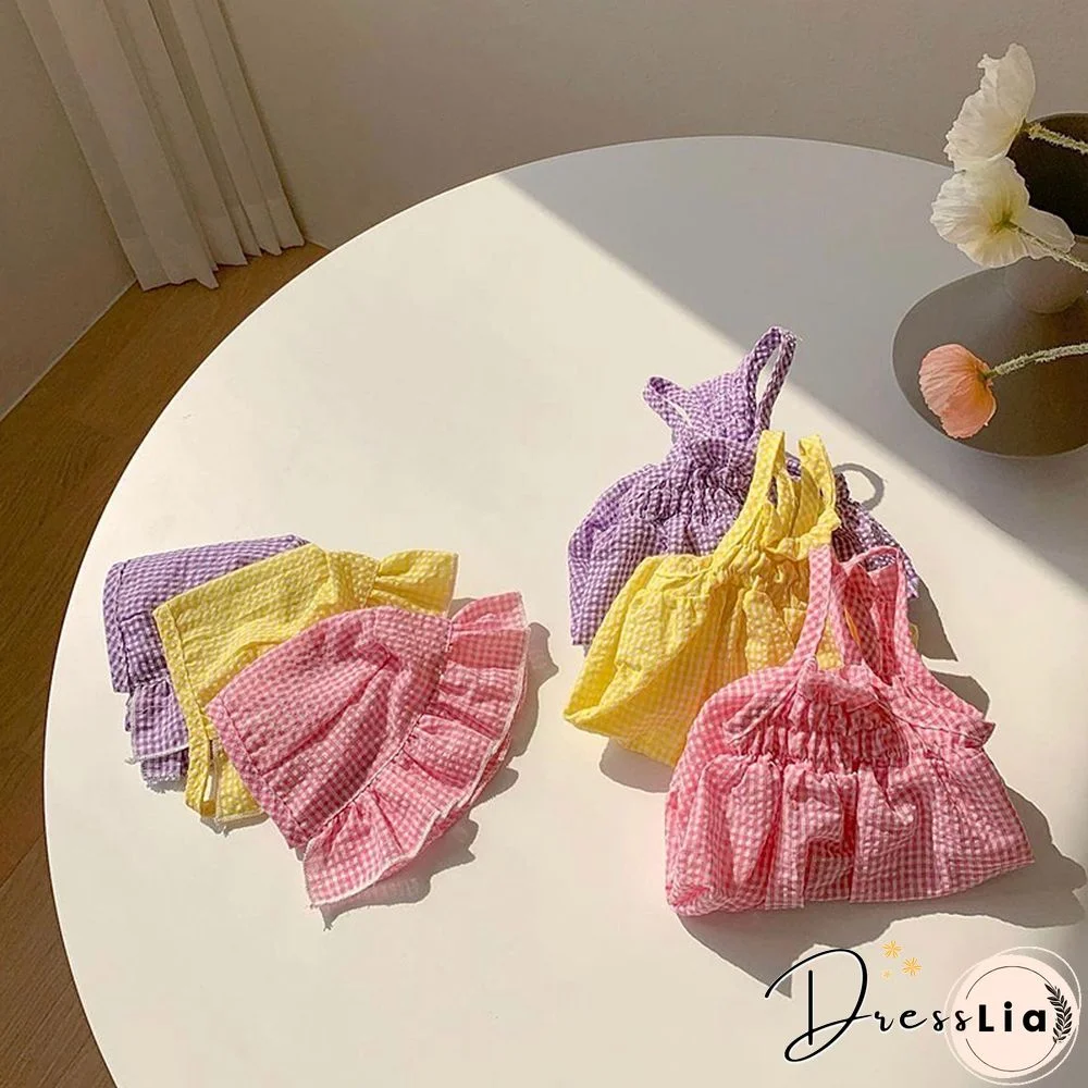 Teddy Plaid Camisole Dog Summer Thin Home Clothes Pet Pomeranian Breathable Clothes Puppy Onesie With Hat Pet Products