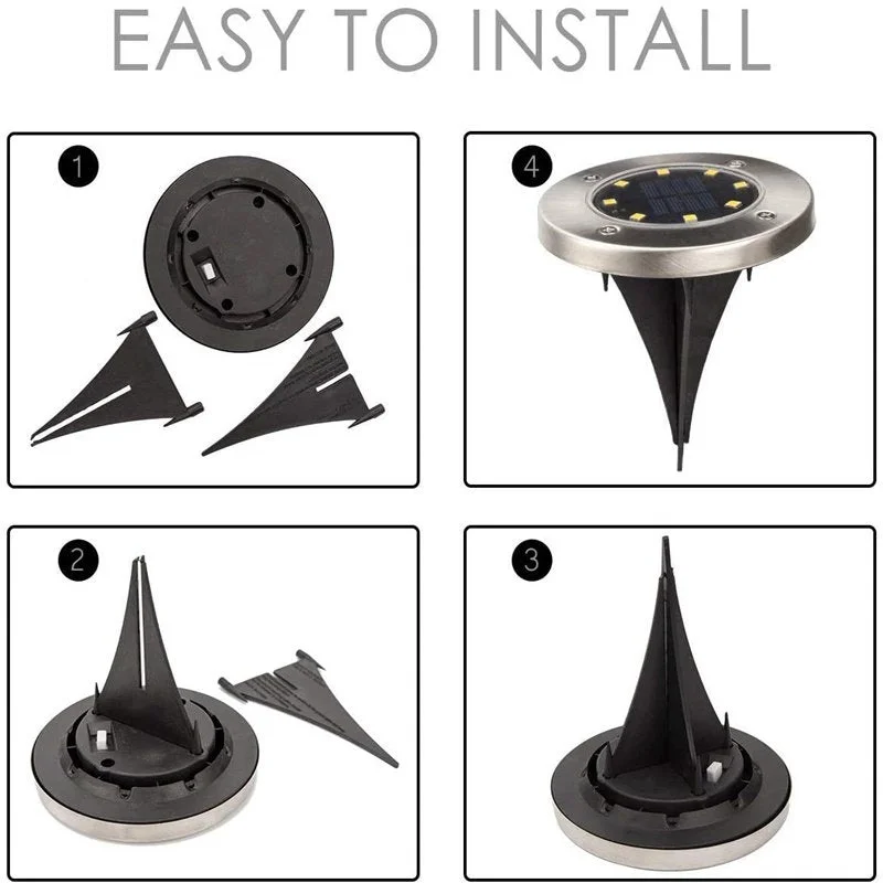 4 Packs 8 LED Solar Powered Disk Ground Lights Outdoor Waterproof