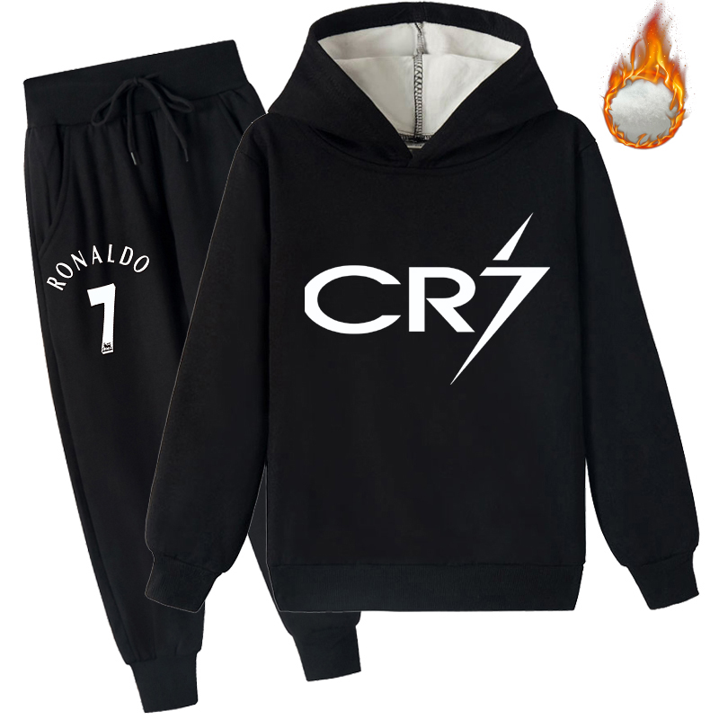 Mayoulove Cristiano Ronaldo Fleece Hoodie Set for Boys  Girls - Stylish Sportswear, Perfect for Fans  Active Kids-Mayoulove