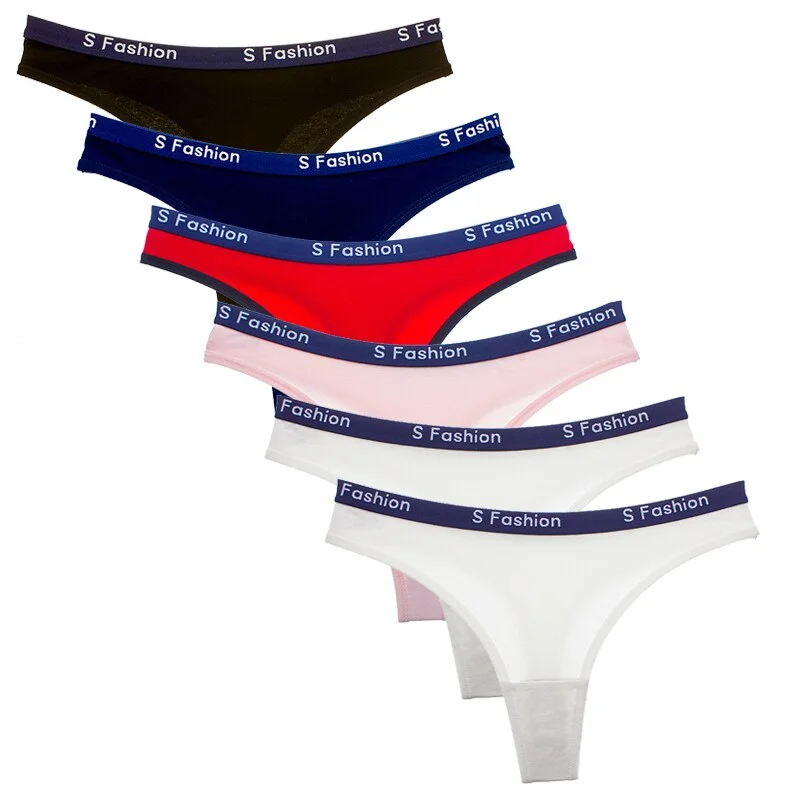Woman Panties Cotton G-string Thongs Female Underwear For Lady Soft Skin-friendly Striped Panty T-back Girls Underpants 6PCS