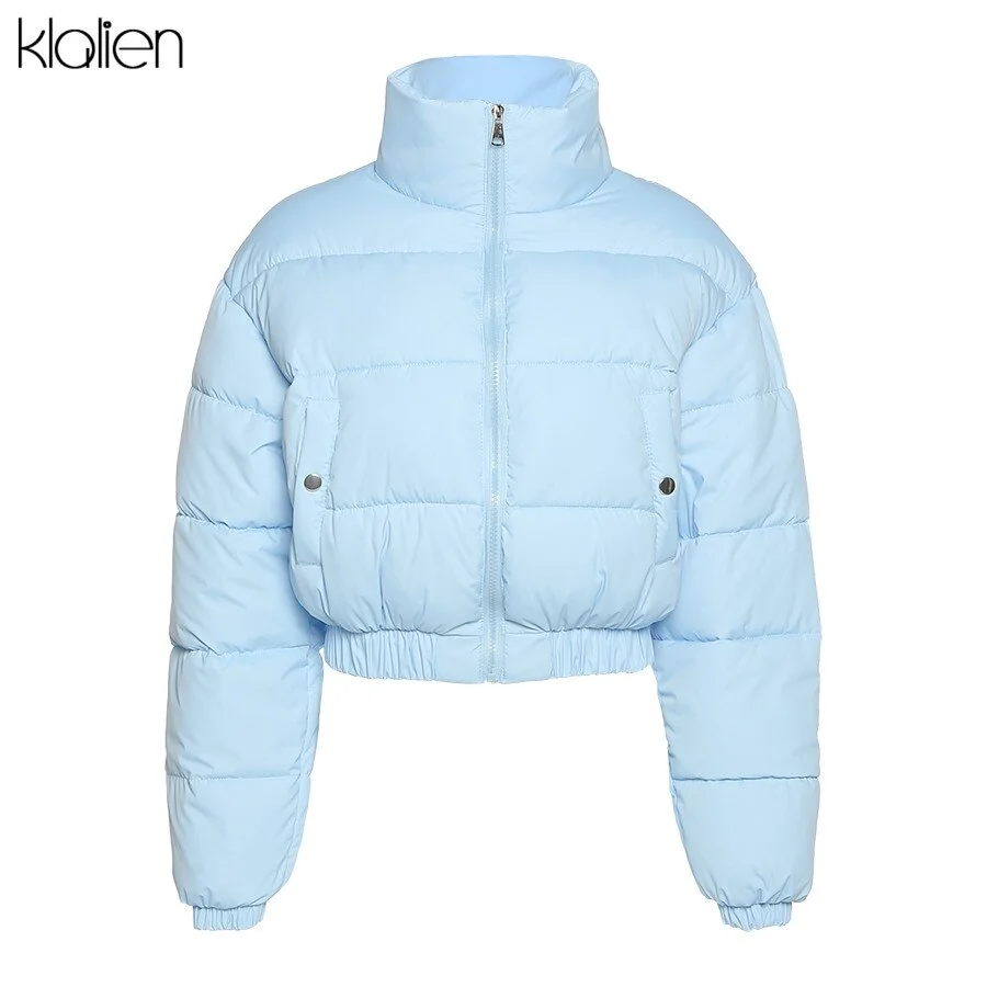 KLALIEN Winter Fashion Solid Padded Jacket Women Simple Zipper Thicken Short Coat 2021 New Slim Office Lady Warm Streetwear