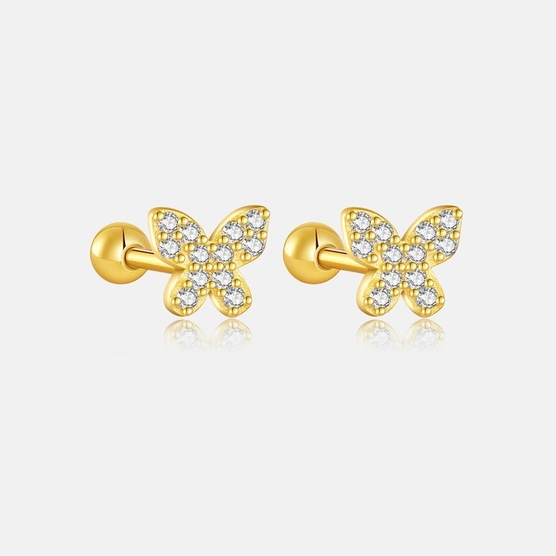 1 Pair 925 Sterling Silver Zircon Butterfly Ear Studs