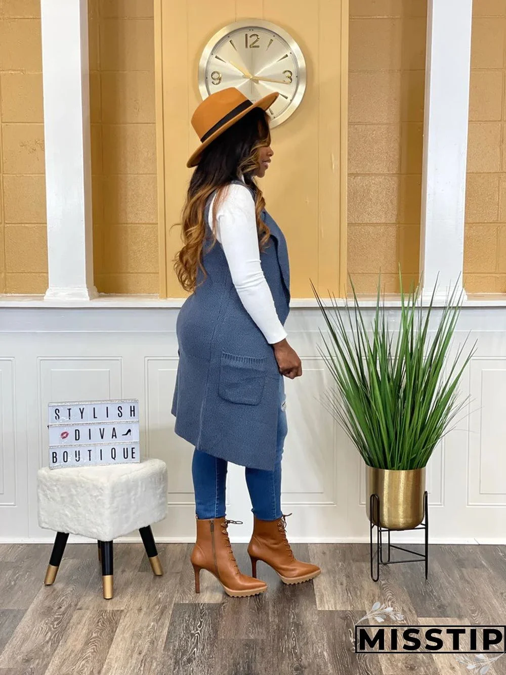 Solid Color Sleeveless knit Sweater Vest Cardigan