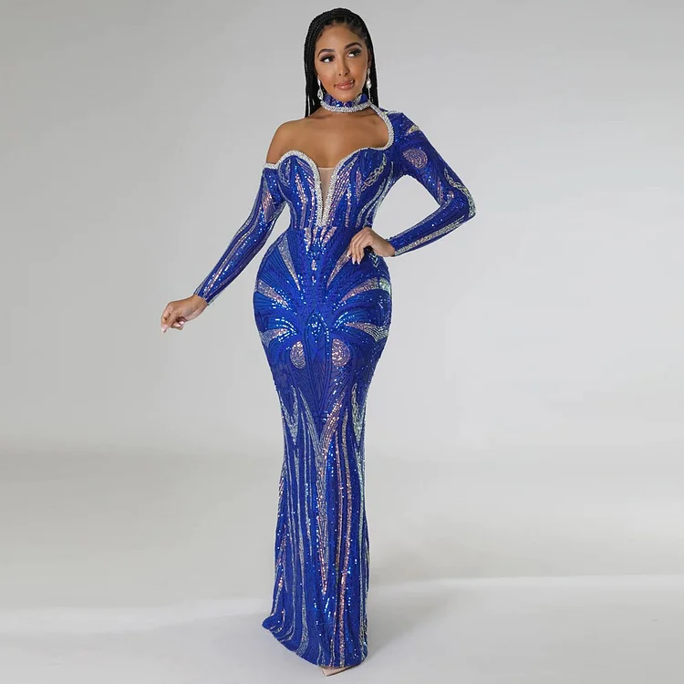 African Americans fashion QFY Elegant Long Evening Dresses 2023 Wedding Party Gown African Women Backless Sexy Dress Dubai Turkey Wears Sequin Dress Robes Ankara Style QueenFunky