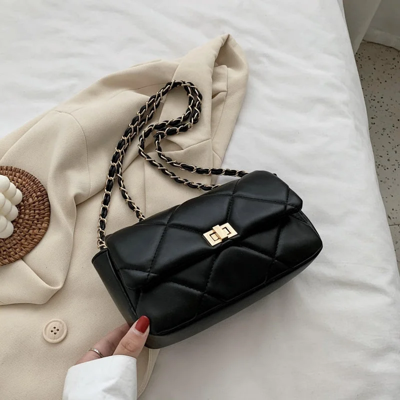 Chain Design PU Leather Crossbody Bags For Women 2022 Summer Fashion Solid Color Shoulder Handbags Female Travel Cross Body Bag