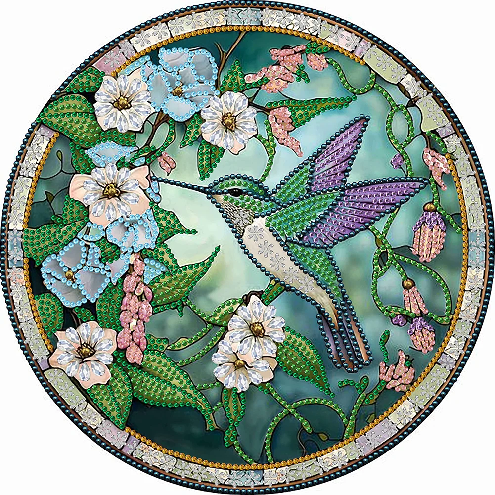 Partial Special Shaped Drill Diamond Painting - Stain Glass Hummingbird(30*30cm)