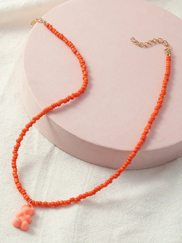 Original Beads Bear Shape Pendant Solid Color Necklaces Accessories