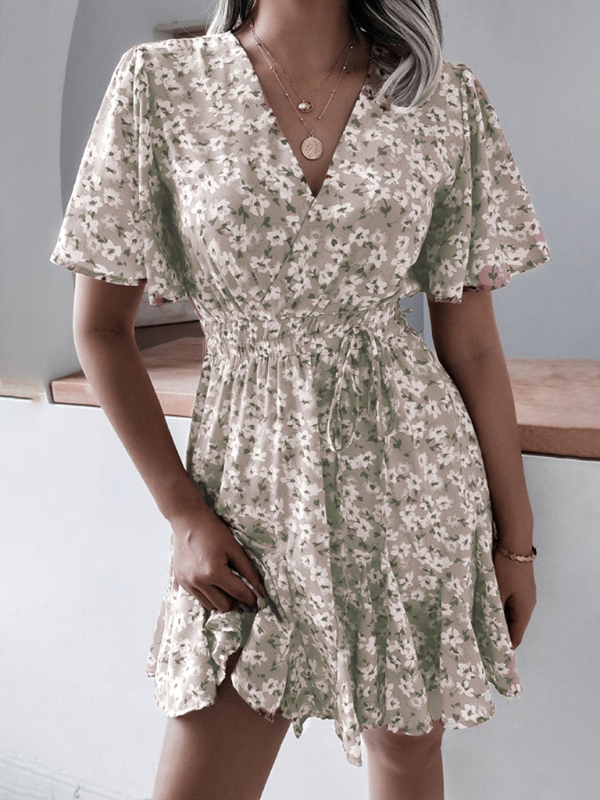 Mature Women Fashion Printed Chiffon Sexy Short Dresss