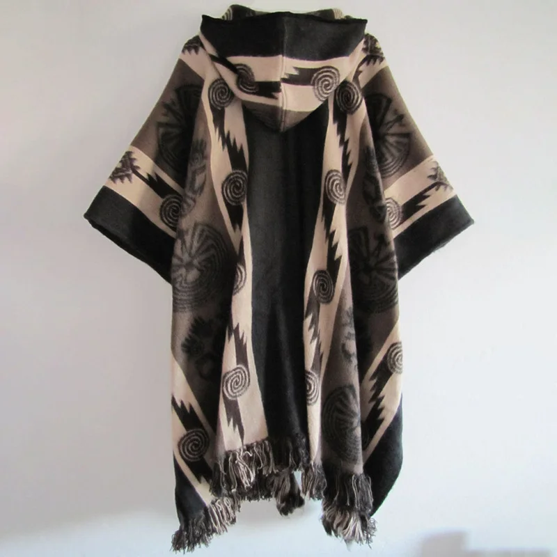 Fashion Retro Ethnic Dark Khaki Totem Cape