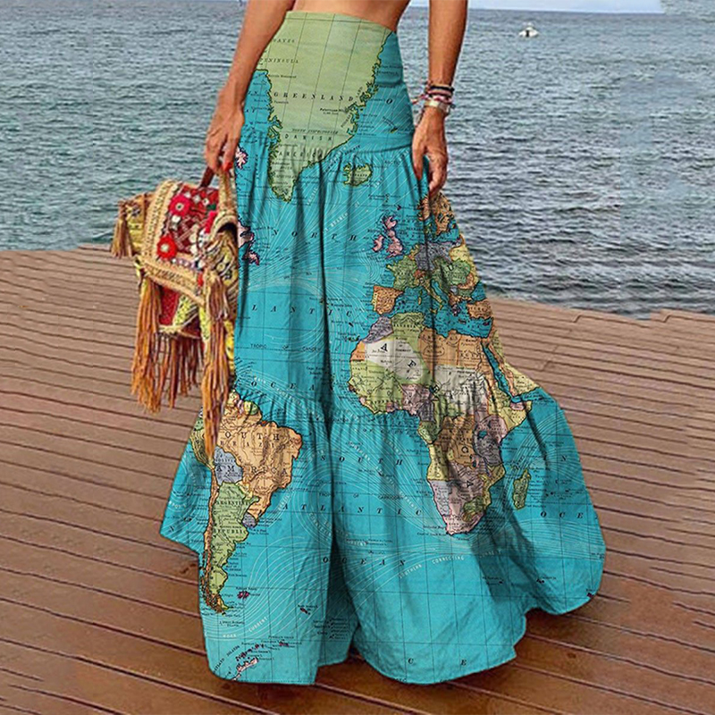 Fashion Map Print Ruffle Skirt wearshes