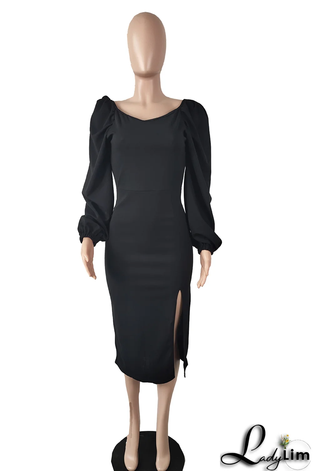 Sky Blue Fashion Solid High Opening Square Collar Pencil Skirt Dresses