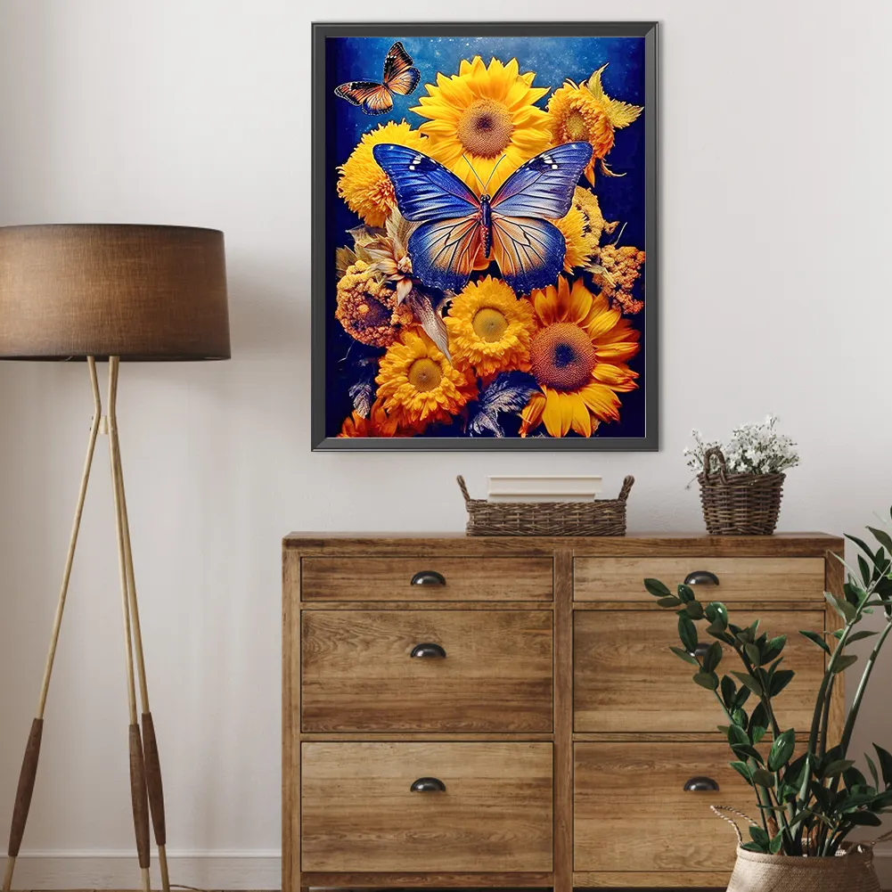 Full Round Diamond Painting 40*50cm - Sunflower Butterfly