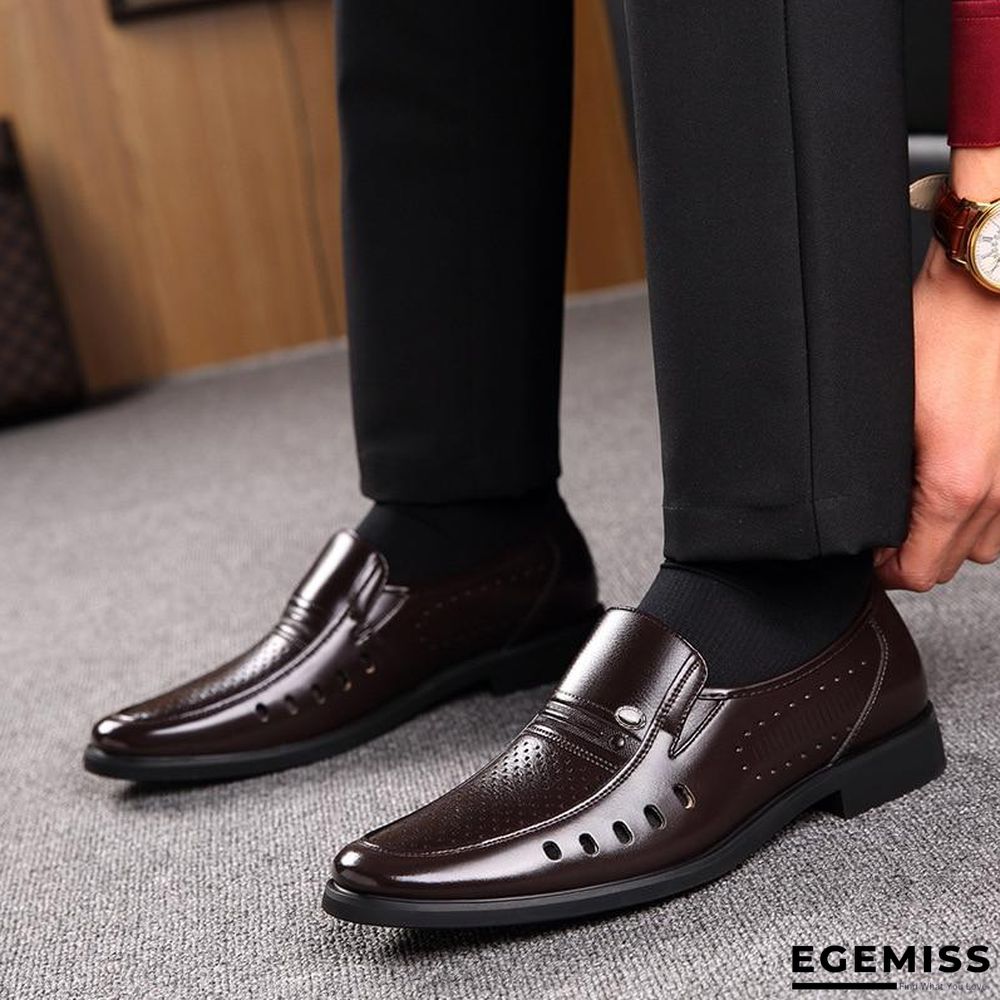 Men's Breathable Slip-On Hollow Leather Classic Business Wedding Shoes Flat Shoes | EGEMISS
