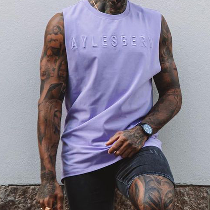 Embroidered Words Tank Top In Purple