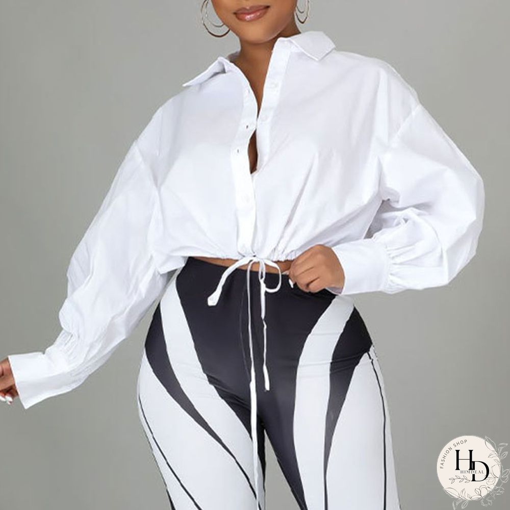 Coffee Casual Solid Split Joint Frenulum Buckle Turndown Collar Tops