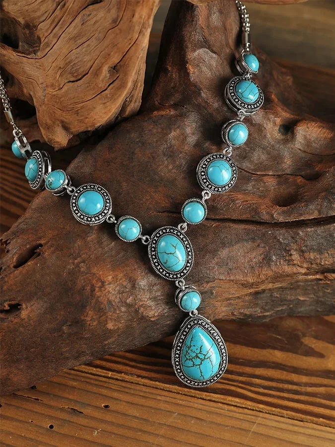 Retro Western Style Geometric Gemstone Teardrop Pendant Accessories Decoration 