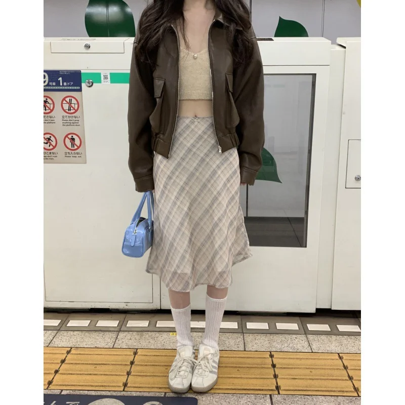 Uveng Uveng Chic Spring French Vintage High Waist Cover Across The Bing Lattice Tidive Dress Fishtail Skirt Half-Dress Girl