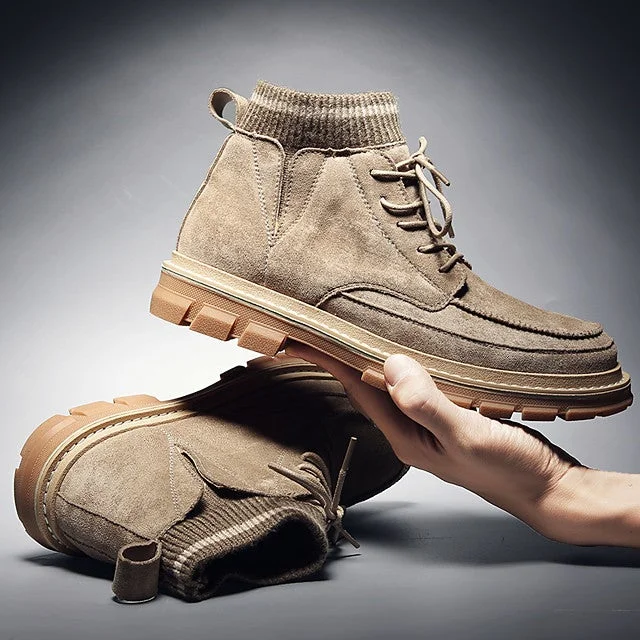 Men's Casual Daily Boots Walking Shoes PU Breathable Non-Slipping Wear Proof Almond / Black / Brown