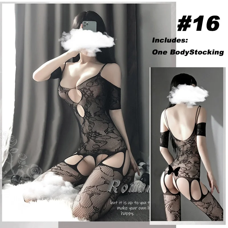 OJBK Sexy Lingerie 16 Types Teddies Fishnet Erotic Outfit Open Crotch Stretch Mesh Body Stockings Elasticity Underwear 2022 New