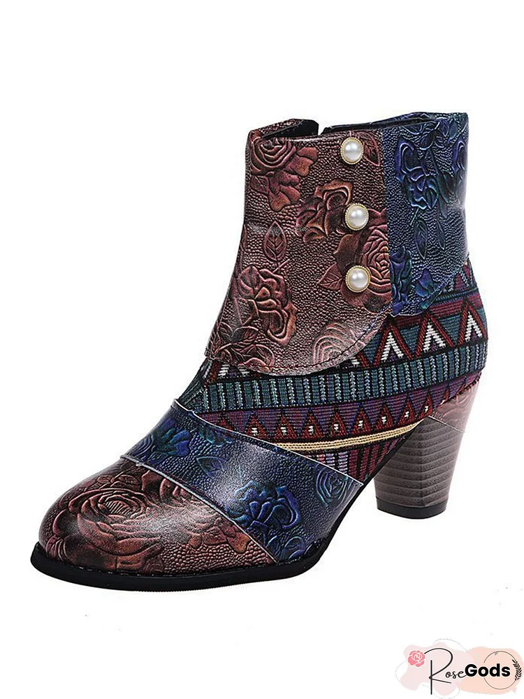 Personalized Ethnic Pearl Stitching Ankle Boots