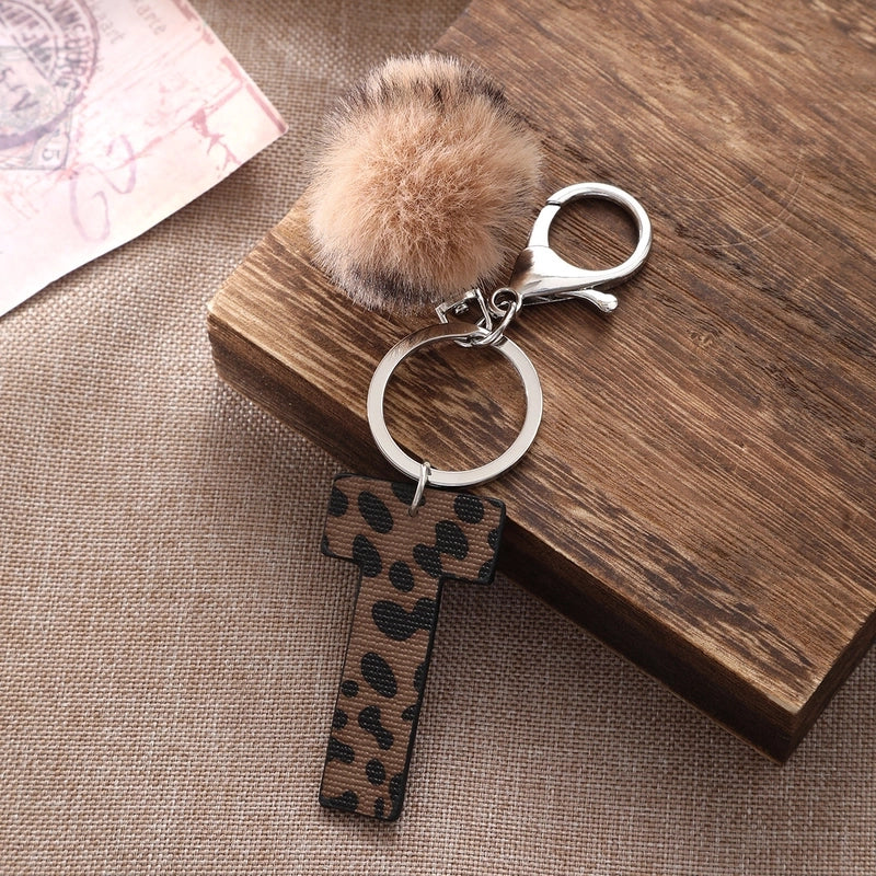 Retro Letter Leopard Alloy Plush Unisex Keychain