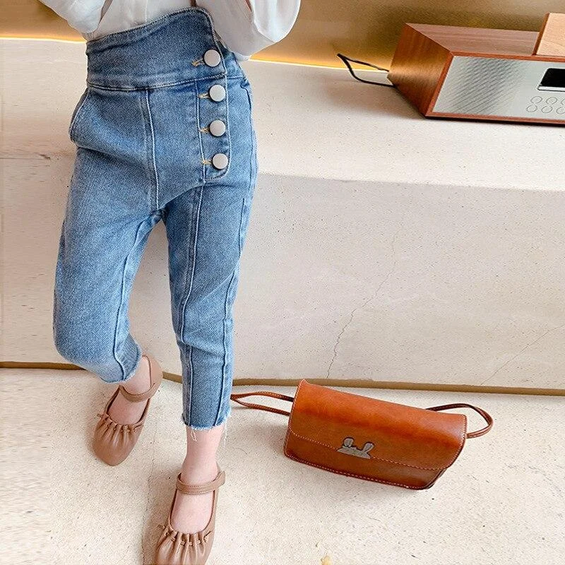 2-7T Jeans For Girls Toddler Kid Baby Spring Clothes High Waist Stretch Denim Pants Elegant Sweet Fashion Trousers Streetwear