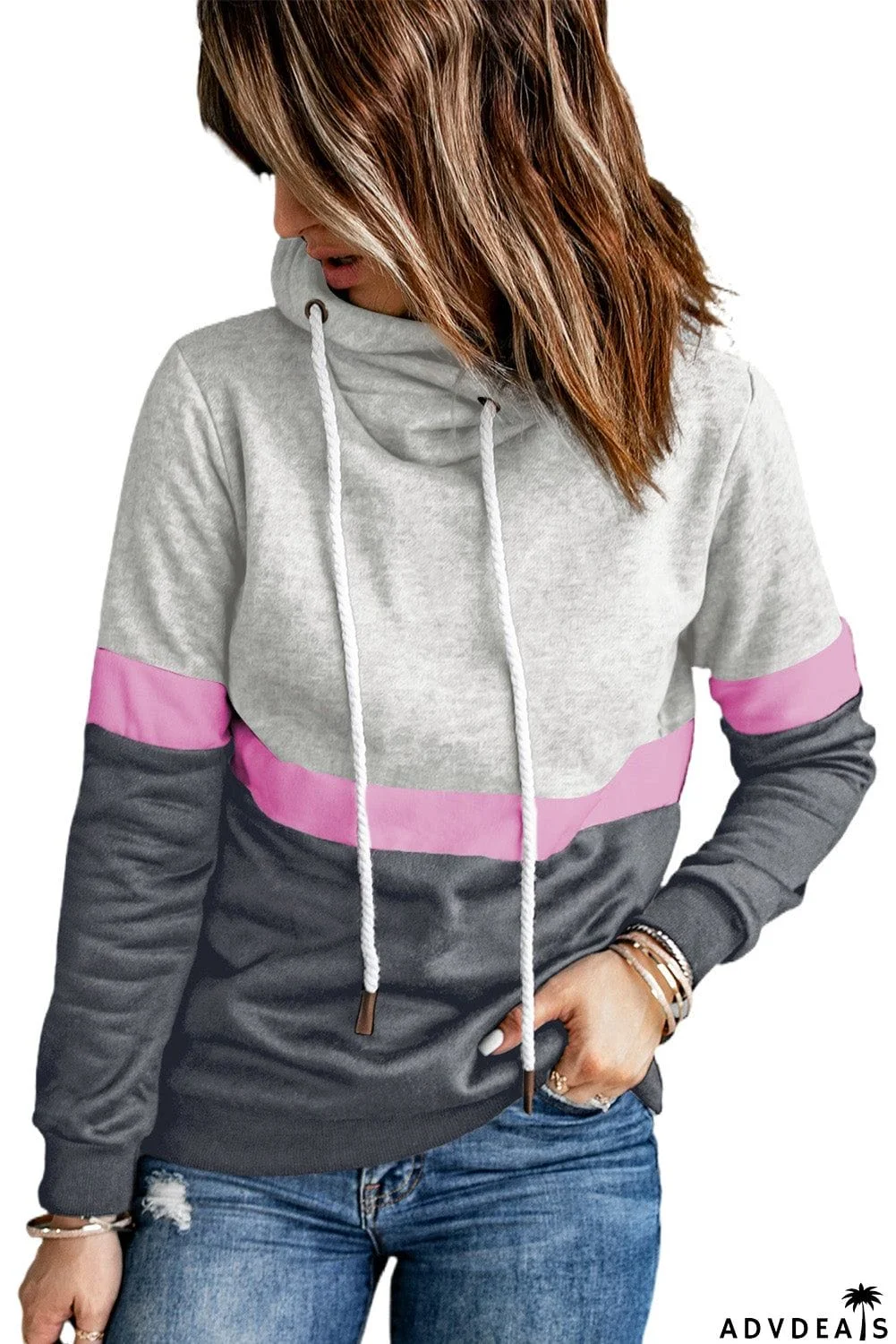 Cowl Neck Colorblock Hoodie