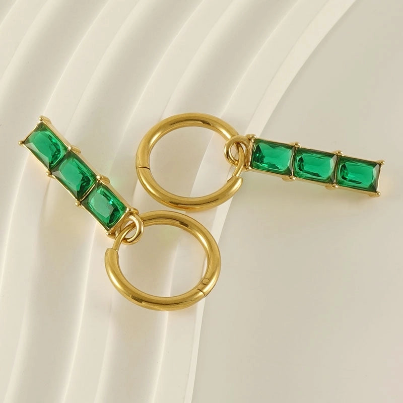 1 Pair Elegant Luxurious Rectangle Plating Inlay 304 Stainless Steel Zircon 18K Gold Plated Drop Earrings