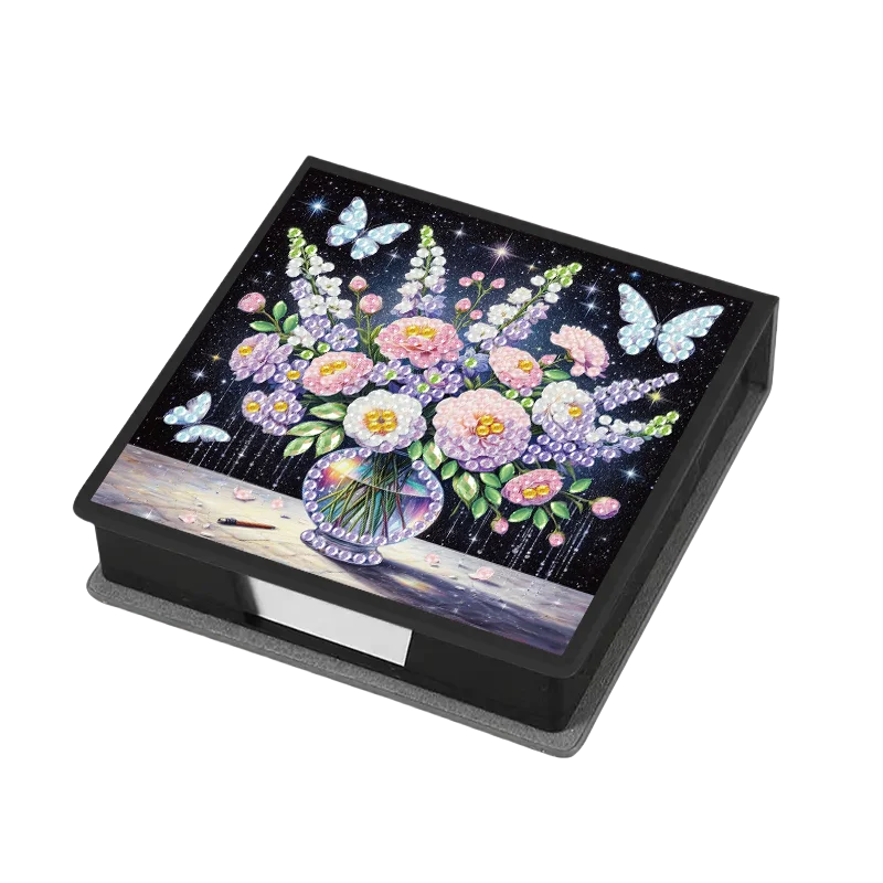 Bouquets PU DIY 5D Diamond Painting Note Box with 160 Sheets for Office Home