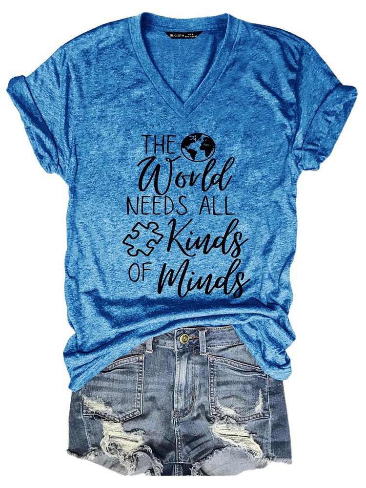 Bestdealfriday Autism Crewneck Shirt Gift The World Needs All Kinds Of Minds T-Shirt
