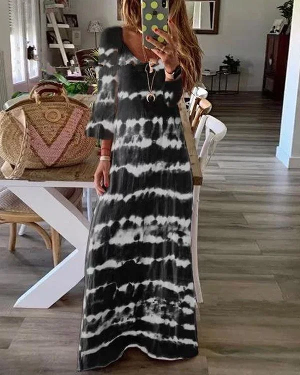 casual tie dye long sleeve v neck maxi dress p383833