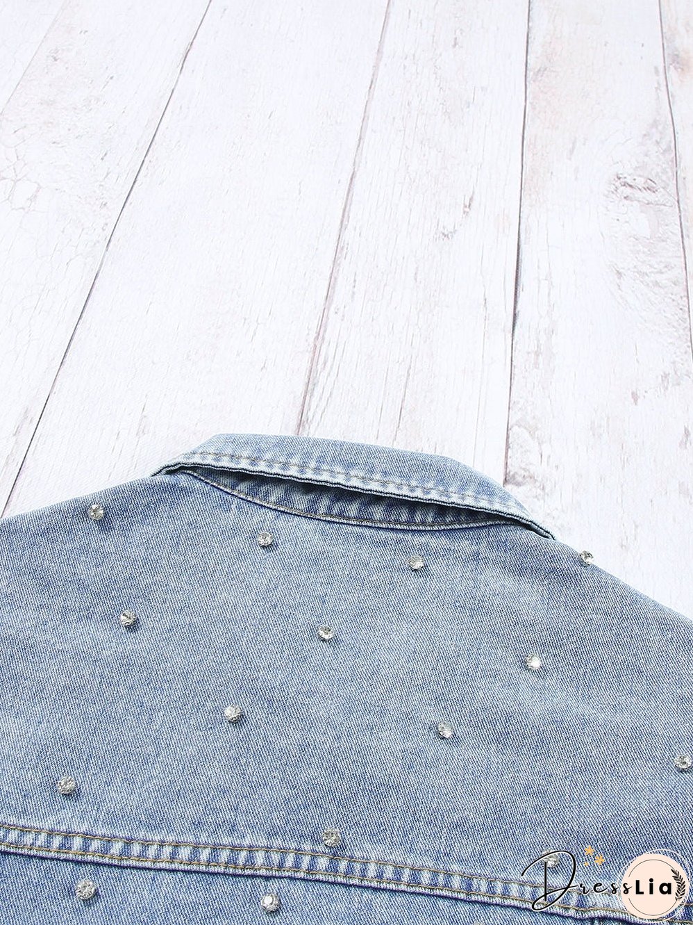 Light Wash Denim Jacket with Crystal Detail