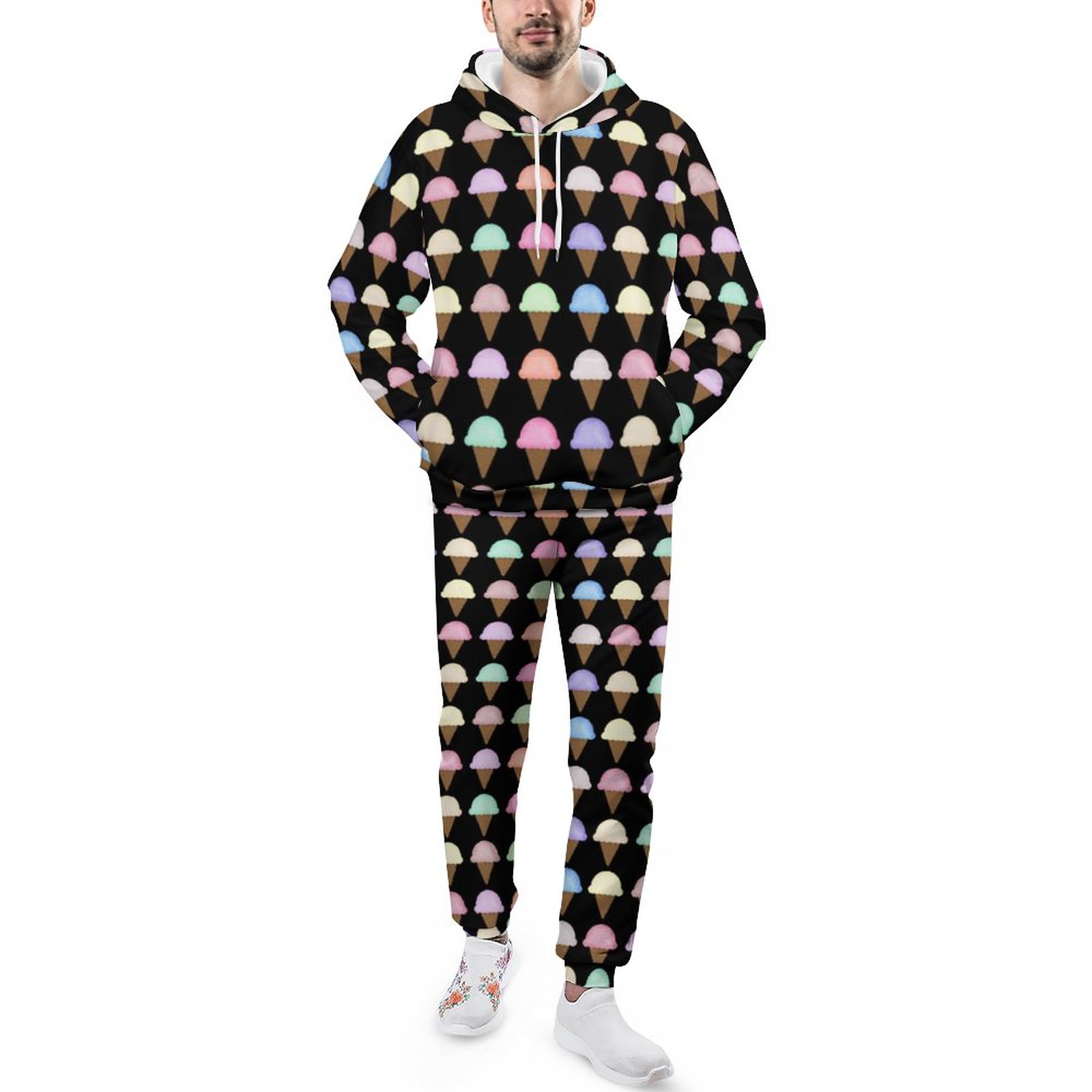 Ice Cream Cone Unique Fun Gift Woman Men's Tracksuit 2 Piece Hoodie Sweatsuit Sets Guys Casual Jogging Athletic Suits