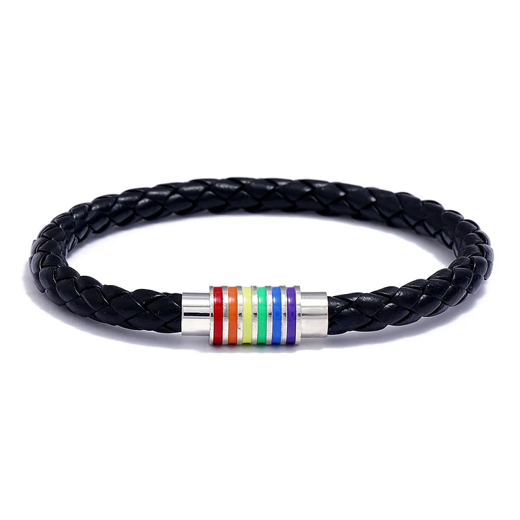 Braided cowhide bracelet rainbow seven color fashion magnetic clasp bracelet