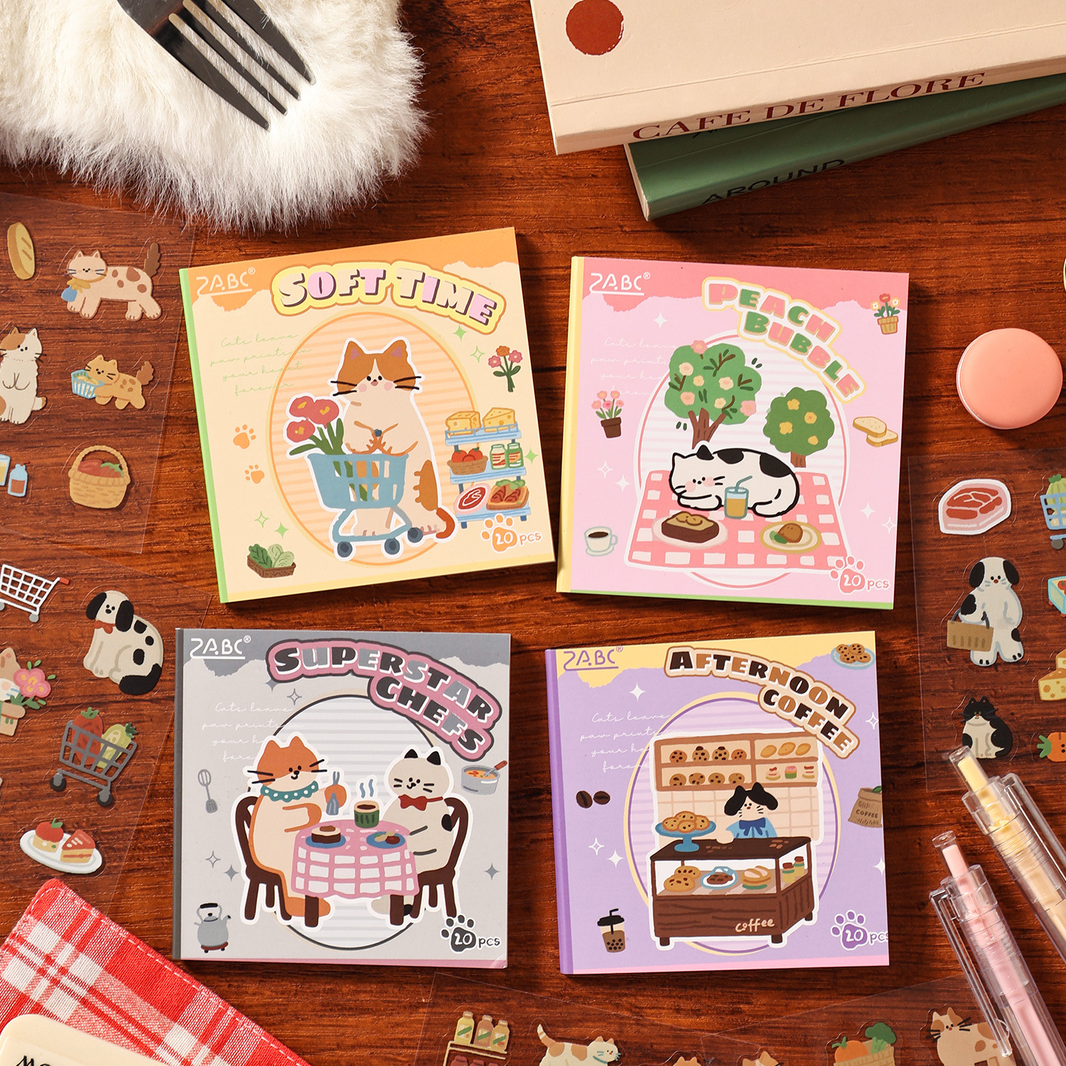 PET 스티커북 - 에너지 넘치는 시리즈, 귀여운 만화 강아지와 고양이