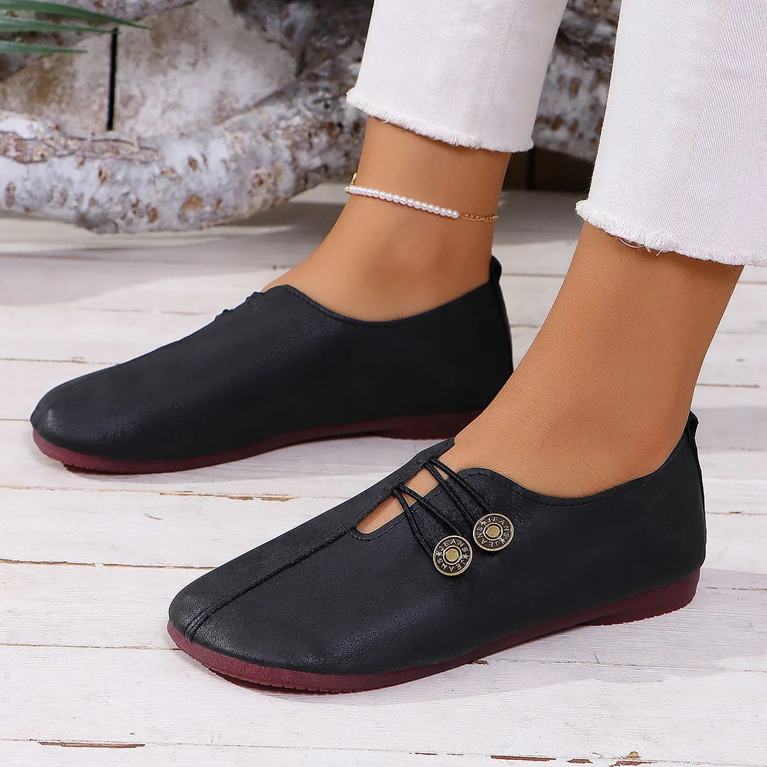 Breakj Breakj Summer And Autumn New Soft Leather Flat Soles Women's Round Head Shallow One-Foot Pedal Large Size Women's Shoes