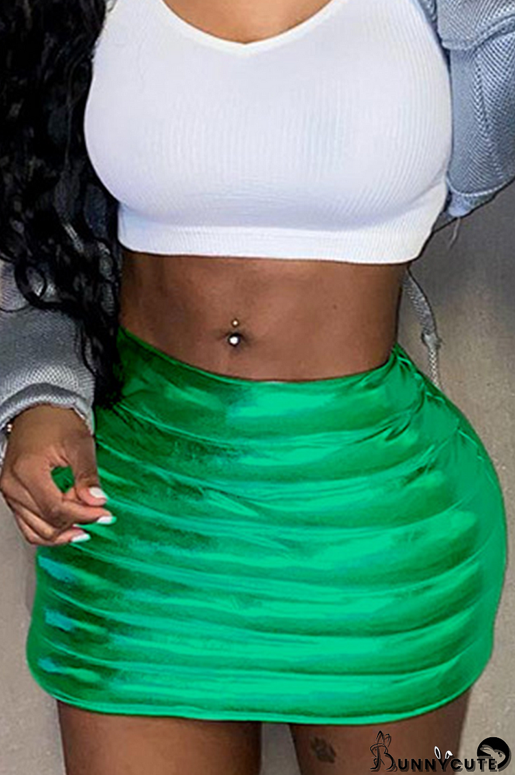 Green Sexy Solid Patchwork Skinny Mid Waist Pencil Solid Color Bottoms