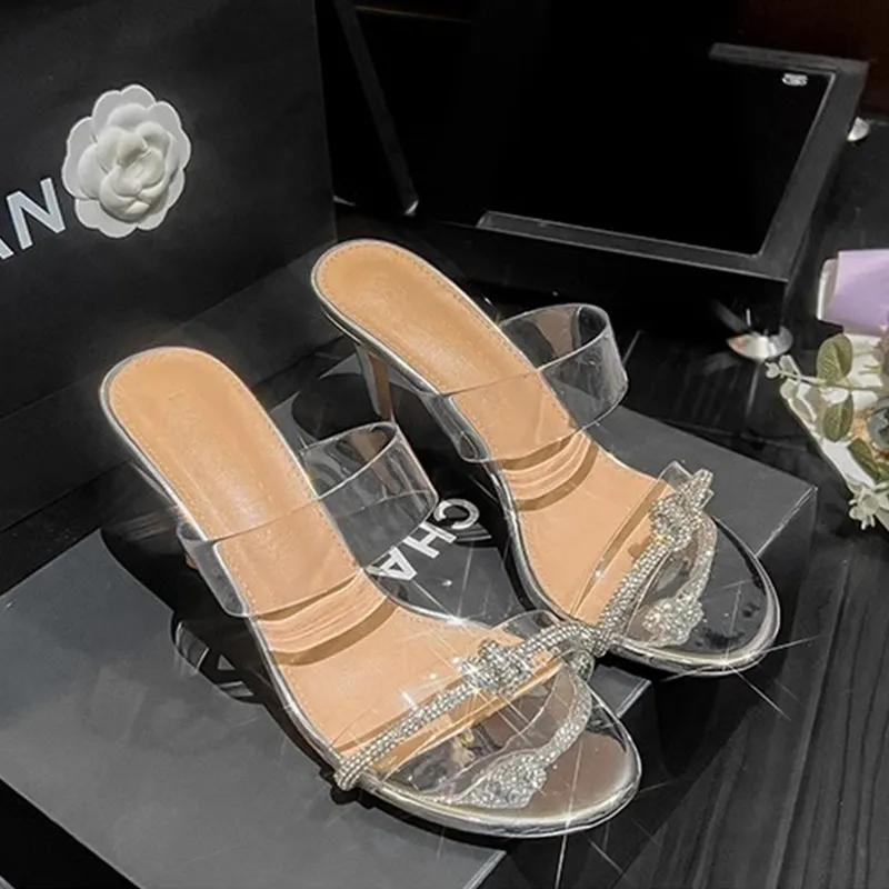 Breakj Breakj The Summer Of 2025, The New Sandals Water Drill Kinesi High Heel Wearing Transparent Word With Fine Round Head Cool Half-Dragging