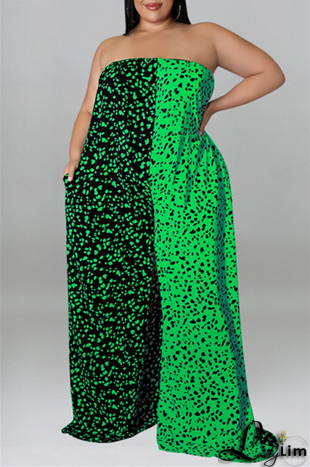 Purple Fashion Casual Print Split Joint Backless With Belt Strapless Plus Size Jumpsuits