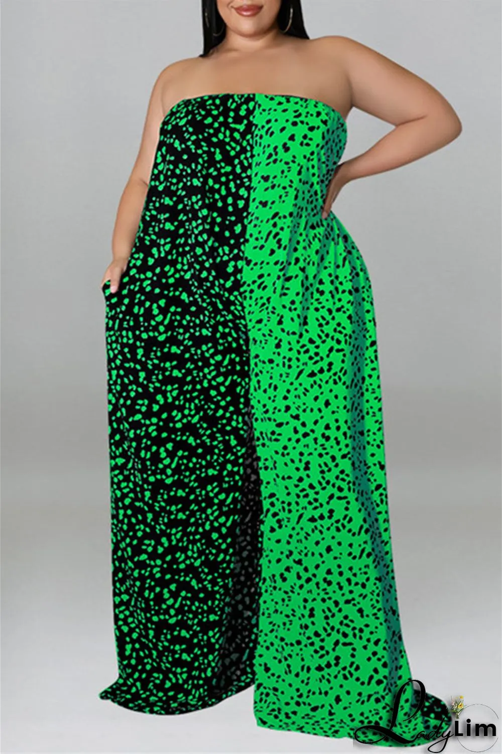 Purple Fashion Casual Print Split Joint Backless With Belt Strapless Plus Size Jumpsuits