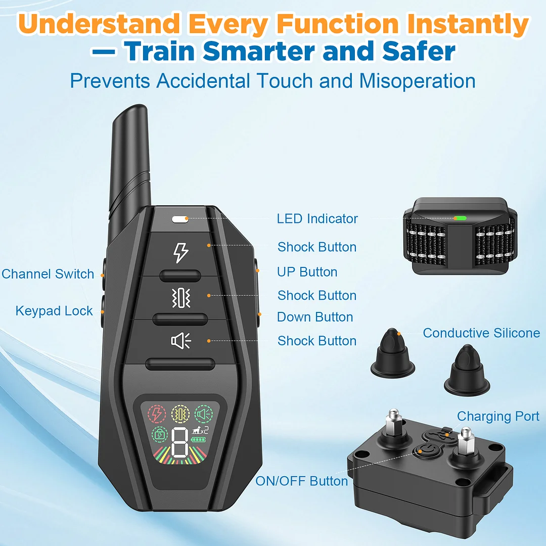 Dog Training Collar with Remote for All Dog Sizes, 1640FT Range IP67-Rated Dog Shock Collar with Beep Vibration Safe Shock, Safety Lock, Reflective Nylon Collar, Rechargeable