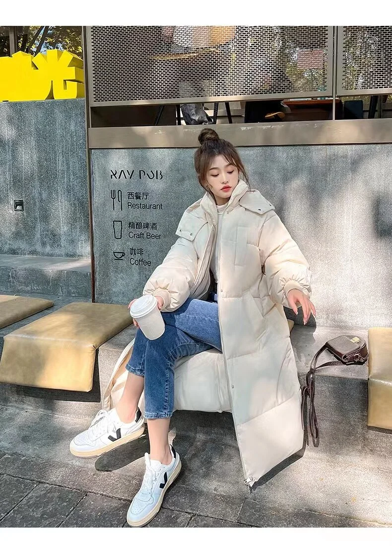 2023 Winter Long Coat Women Solid Hooded Parkas Jacket Female Thicken Warm Windproof Snow Wear Coat Fashion Casual Loose Padded