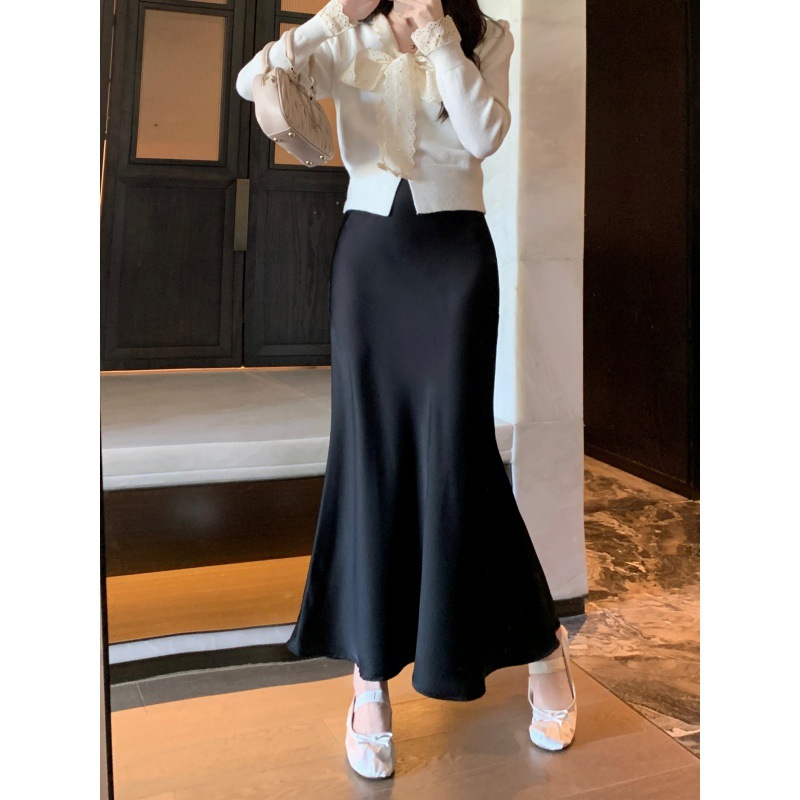business casual outfits Gentle Style Solid Color Simple Niche Skirt Women's Spring High Waist Slim Fishtail Skirt Fashionable Temperament Mid-Length Skirt