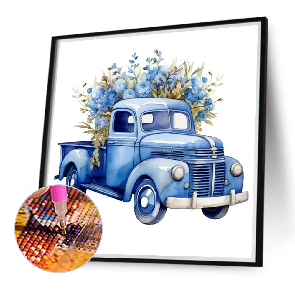 Full Round Diamond Painting 40*40cm - Blue Flower Truck