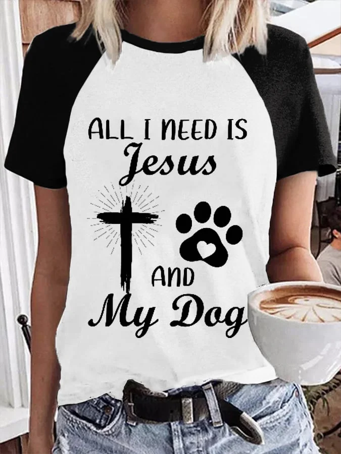Women's All I Need Is Jesus And My Dog Raglan Sleeve T-Shirt socialshop