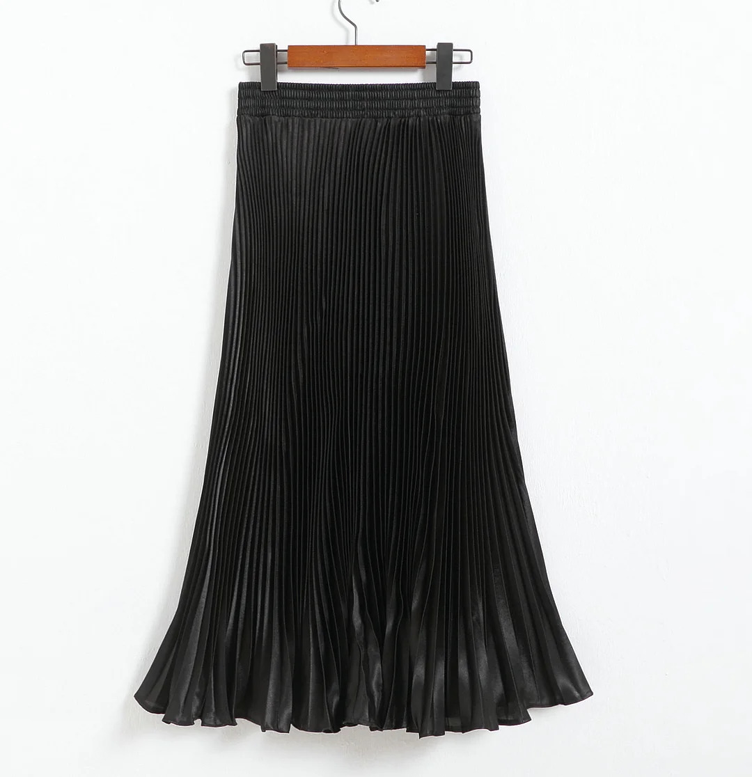 Nigikala Nigikala Luster Polyester Pressure Folded Half Skirt Original Single Long Skirt Silk Clear Silk #8035