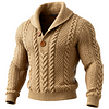Men's Classic Cable Knit Cardigan Sweate Sweater Lapel In Beige by Inlyline